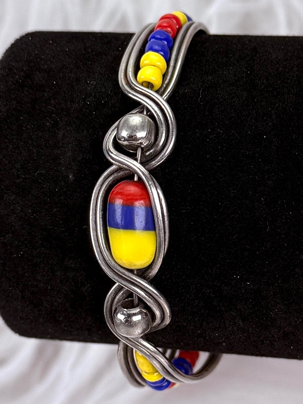 Vintage Silvertone, colorful costume, small cuff bracelet